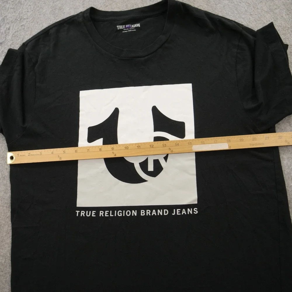 True Religion Shirt Mens Extra Large Black Crew Graphic Print Logo Short Sleeve